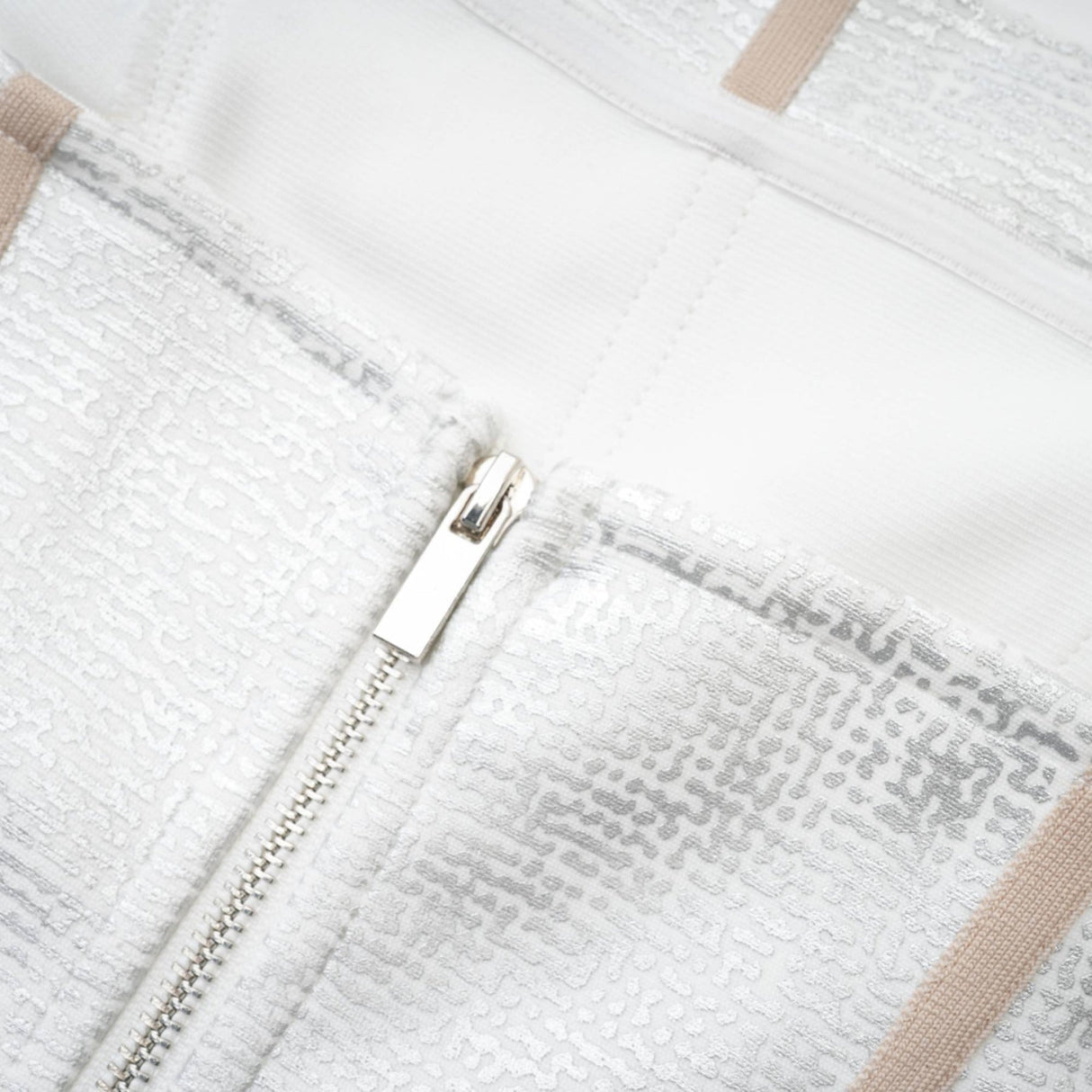 Tiana Mini Dress Silver Bandage Off Shoulder Zip Fastening