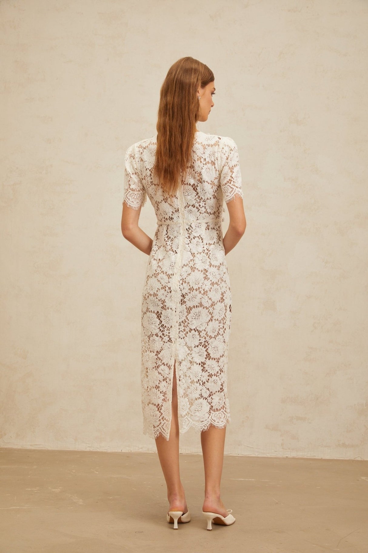 Tiffany Midi Dress - V - Neck - Glitter Detailing - Bow Brooch - Frayed Edge - Embellished - Zip Fastening - Midi Length