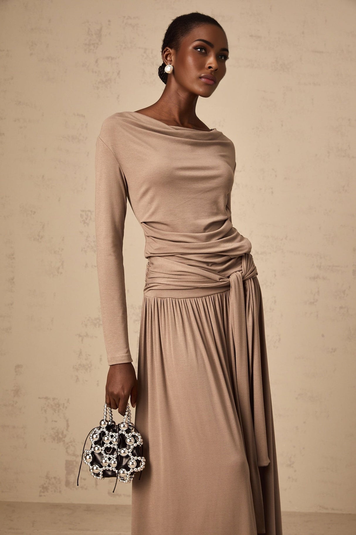 Tinsley Skirt & Top Set Oatmeal Draped Detail Matching Ensemble