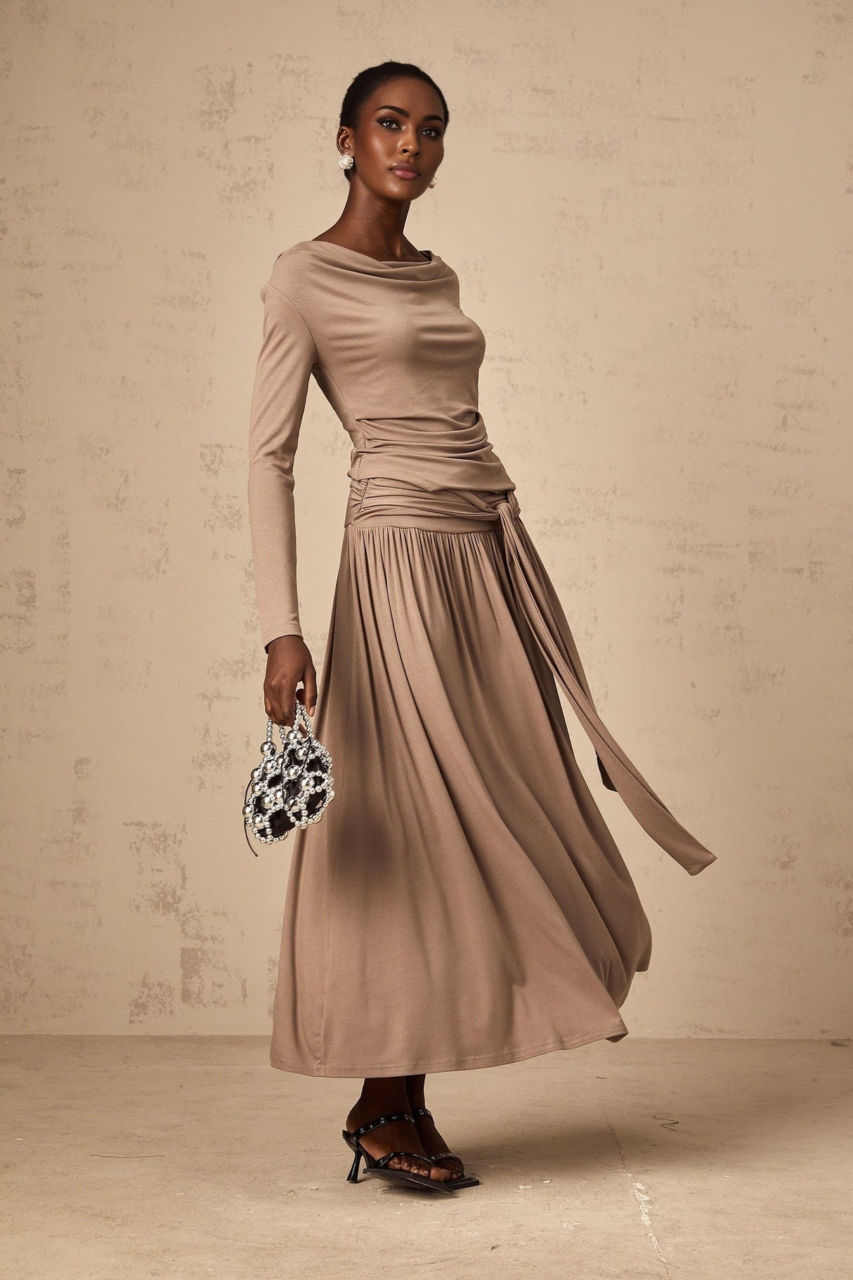 Tinsley Skirt & Top Set Oatmeal Draped Detail Matching Ensemble