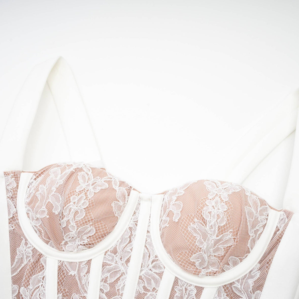 Titania Floral Lace Bustier Midi Dress With Sheer Paneling