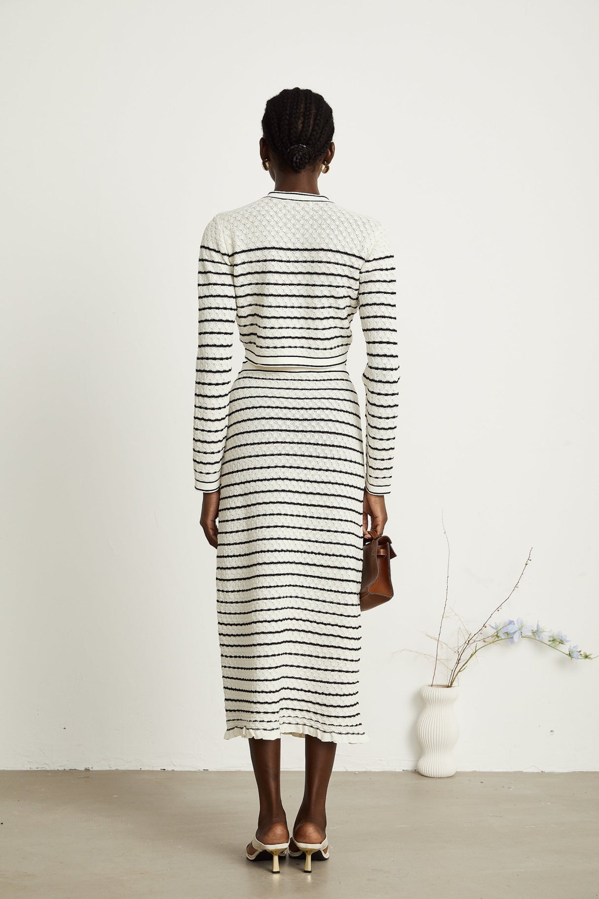 Tiziana Cardigan & Skirt Set in White & Black