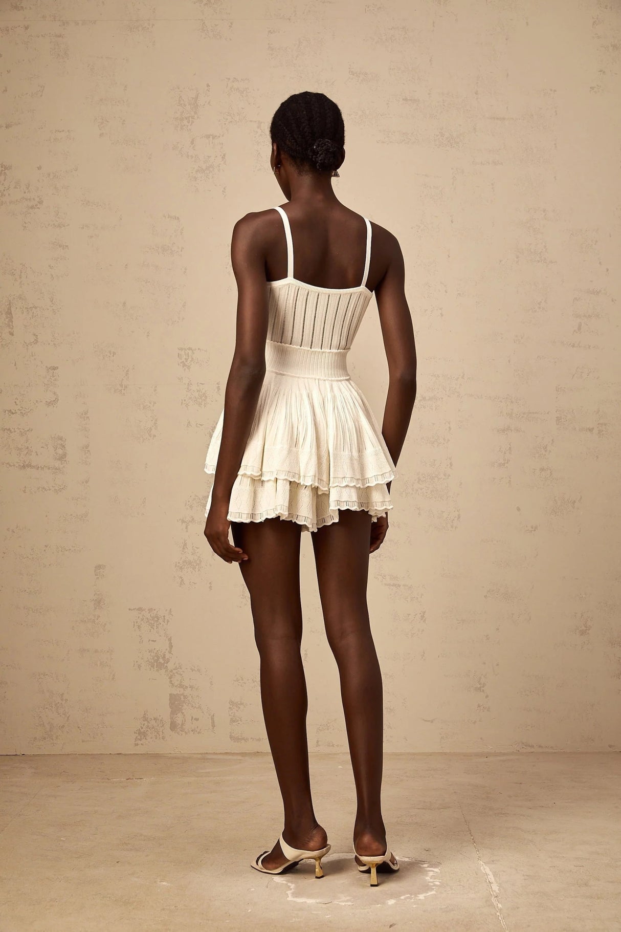 Tiziana Knit Top & Culottes Set with Tiered Design in White