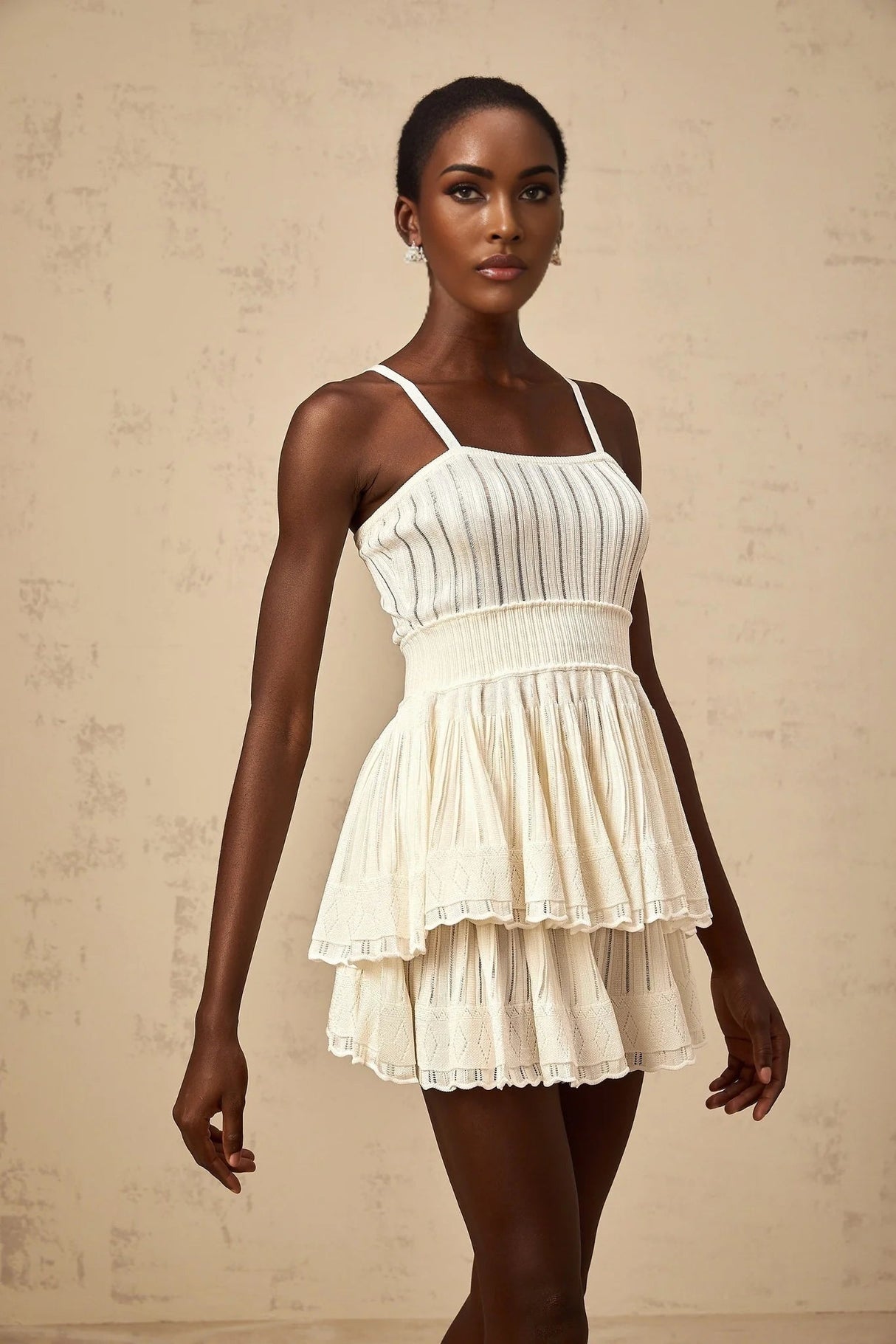 Tiziana Knit Top & Culottes Set with Tiered Design in White