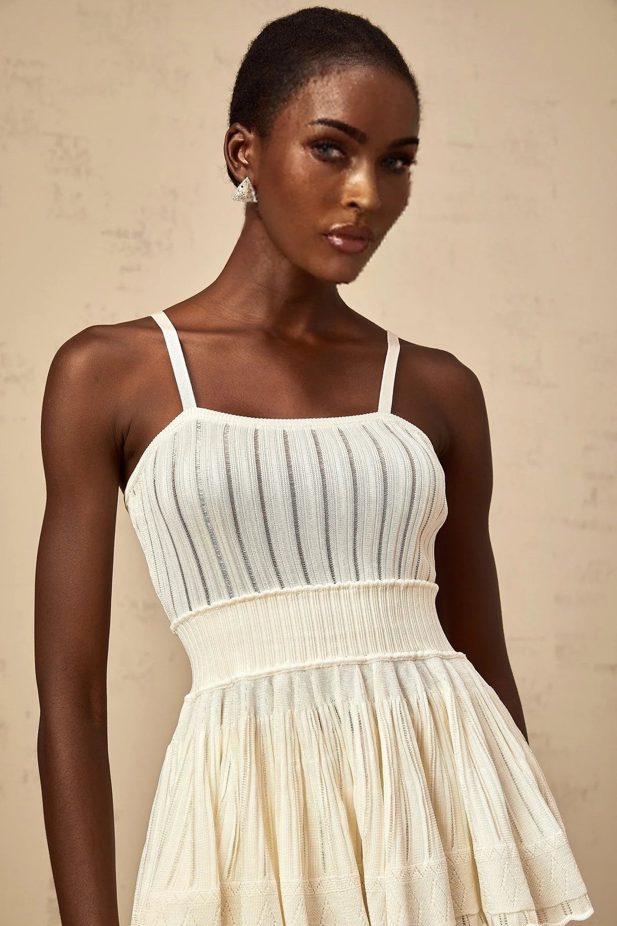 Tiziana Knit Top & Culottes Set with Tiered Design in White