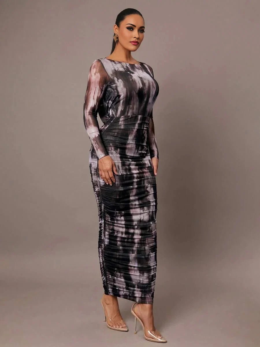 Tiziana Maxi Dress - Slim Fit - Graphic Print - Backless Design - High Stretch Knitted Fabric