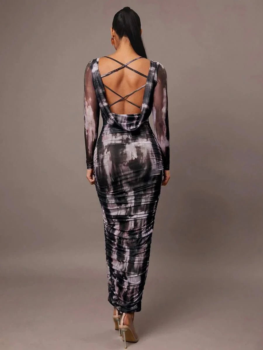 Tiziana Maxi Dress - Slim Fit - Graphic Print - Backless Design - High Stretch Knitted Fabric