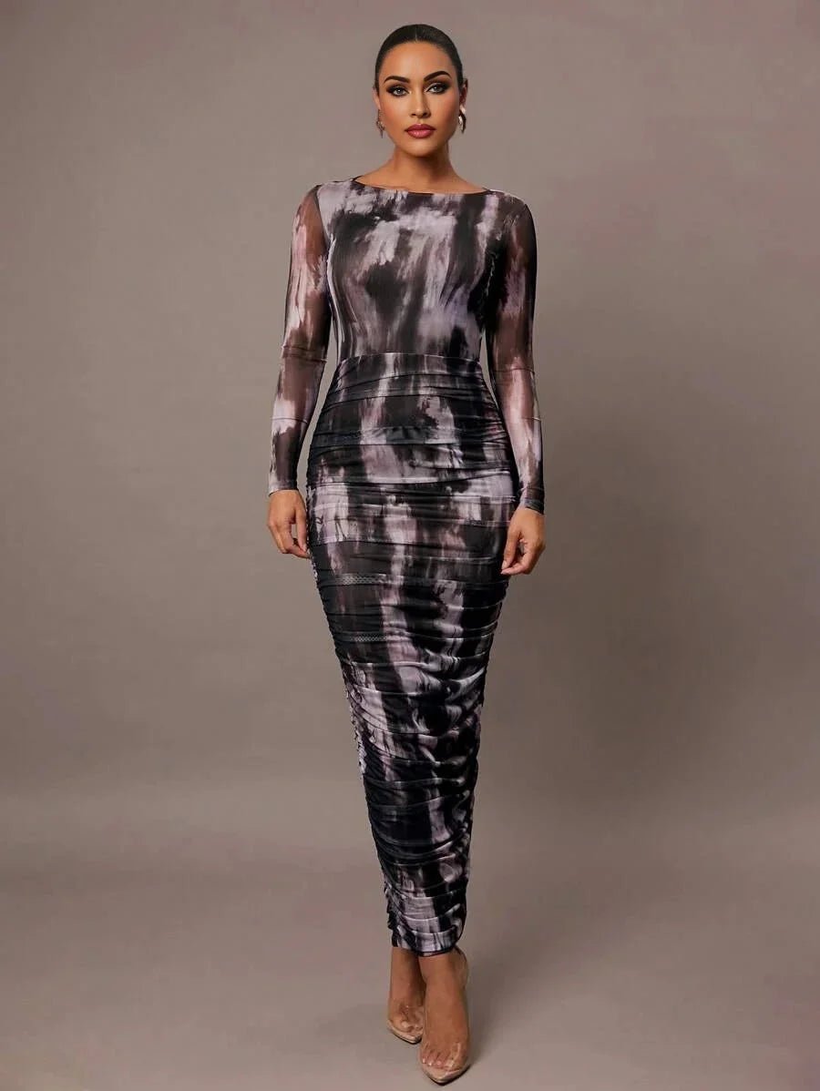 Tiziana Maxi Dress - Slim Fit - Graphic Print - Backless Design - High Stretch Knitted Fabric