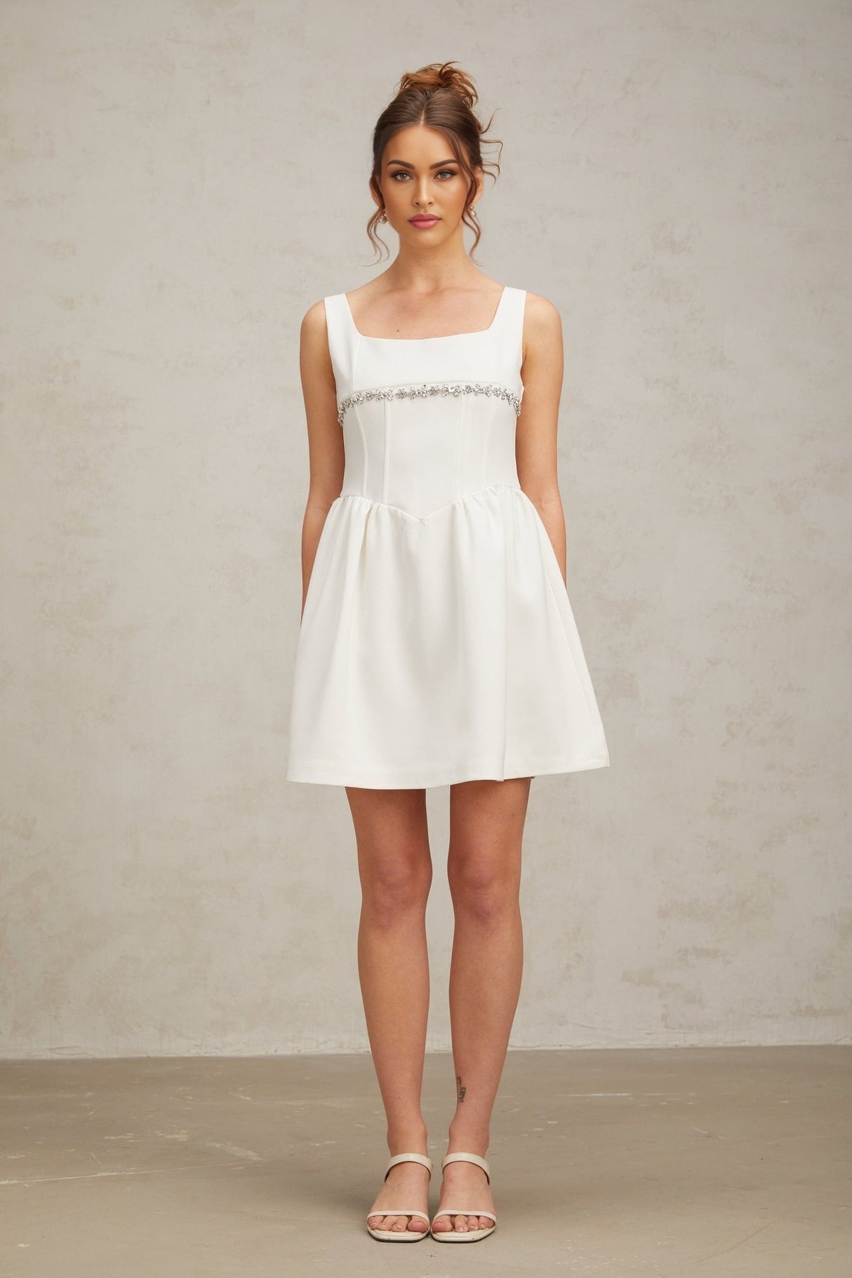 Tiziana Mini Dress White Crystal Flare & Shine