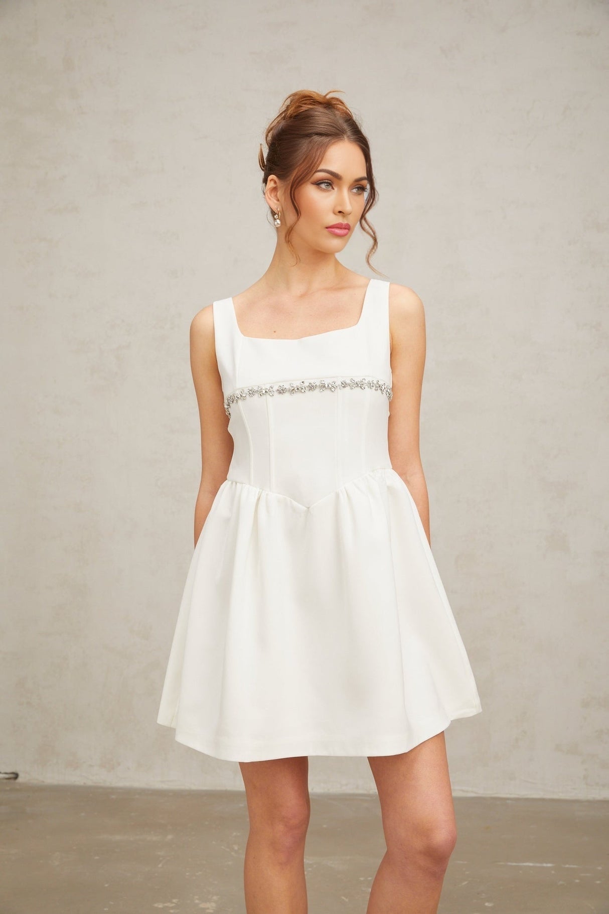Tiziana Mini Dress White Crystal Flare & Shine