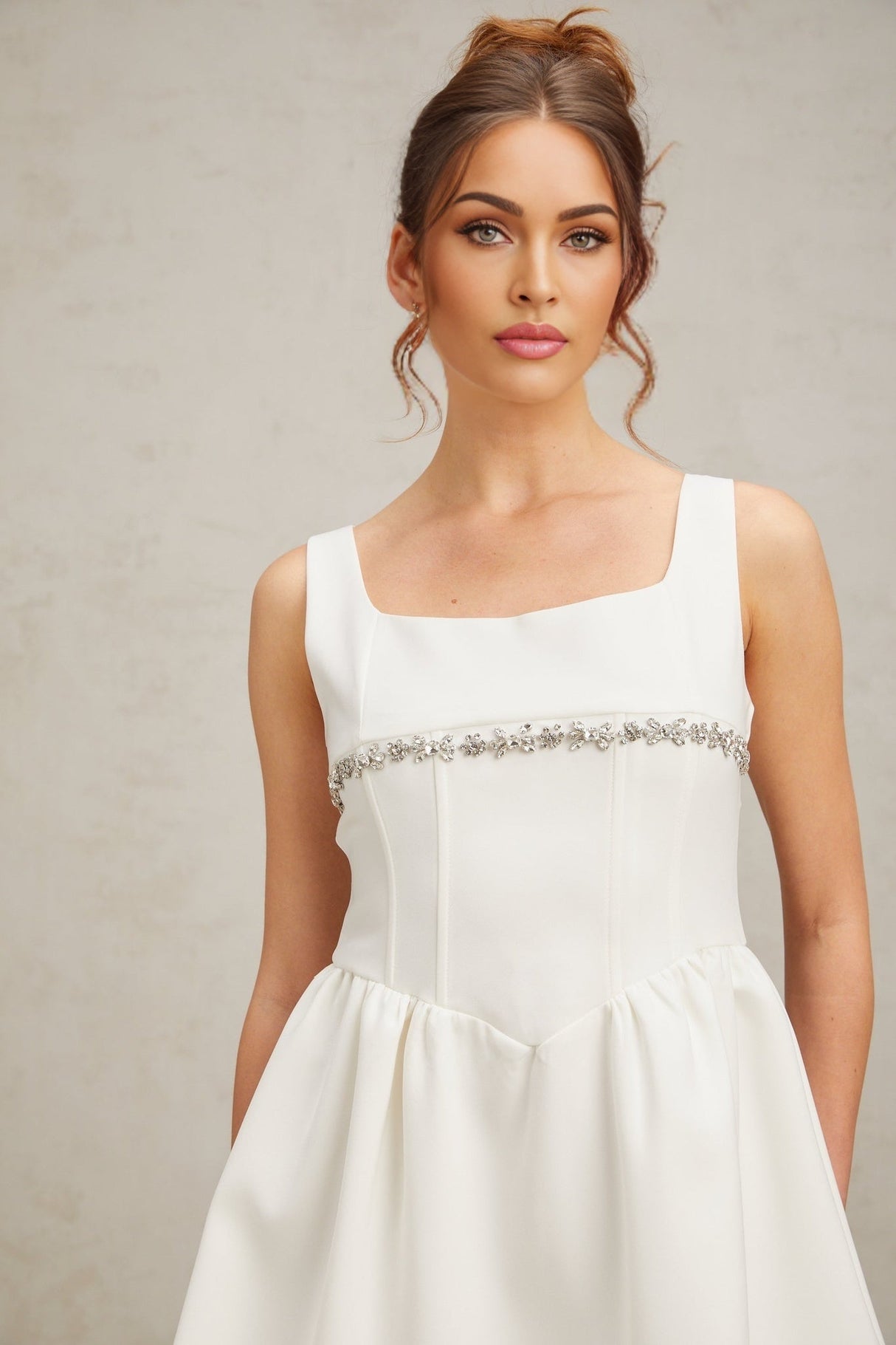 Tiziana Mini Dress White Crystal Flare & Shine
