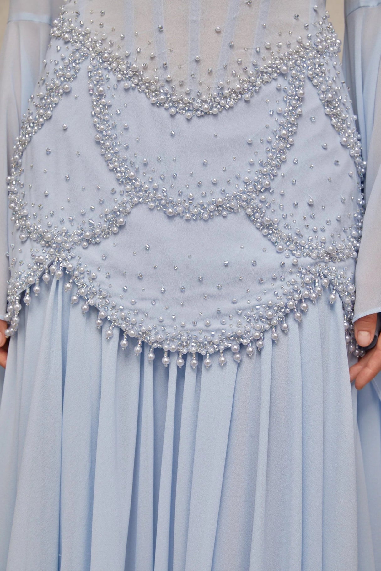 Trinity Maxi Dress Faux - Pearl Embellished Light - Blue
