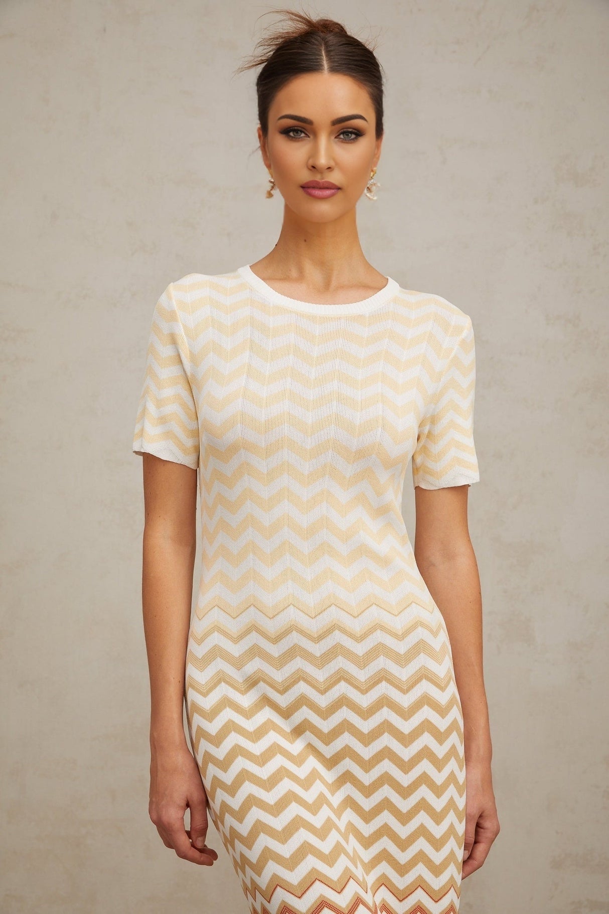 Tullia Midi Dress Yellow Zigzag Knit Multicolor
