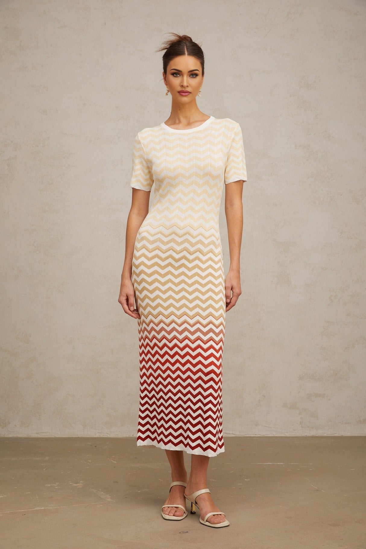 Tullia Midi Dress Yellow Zigzag Knit Multicolor