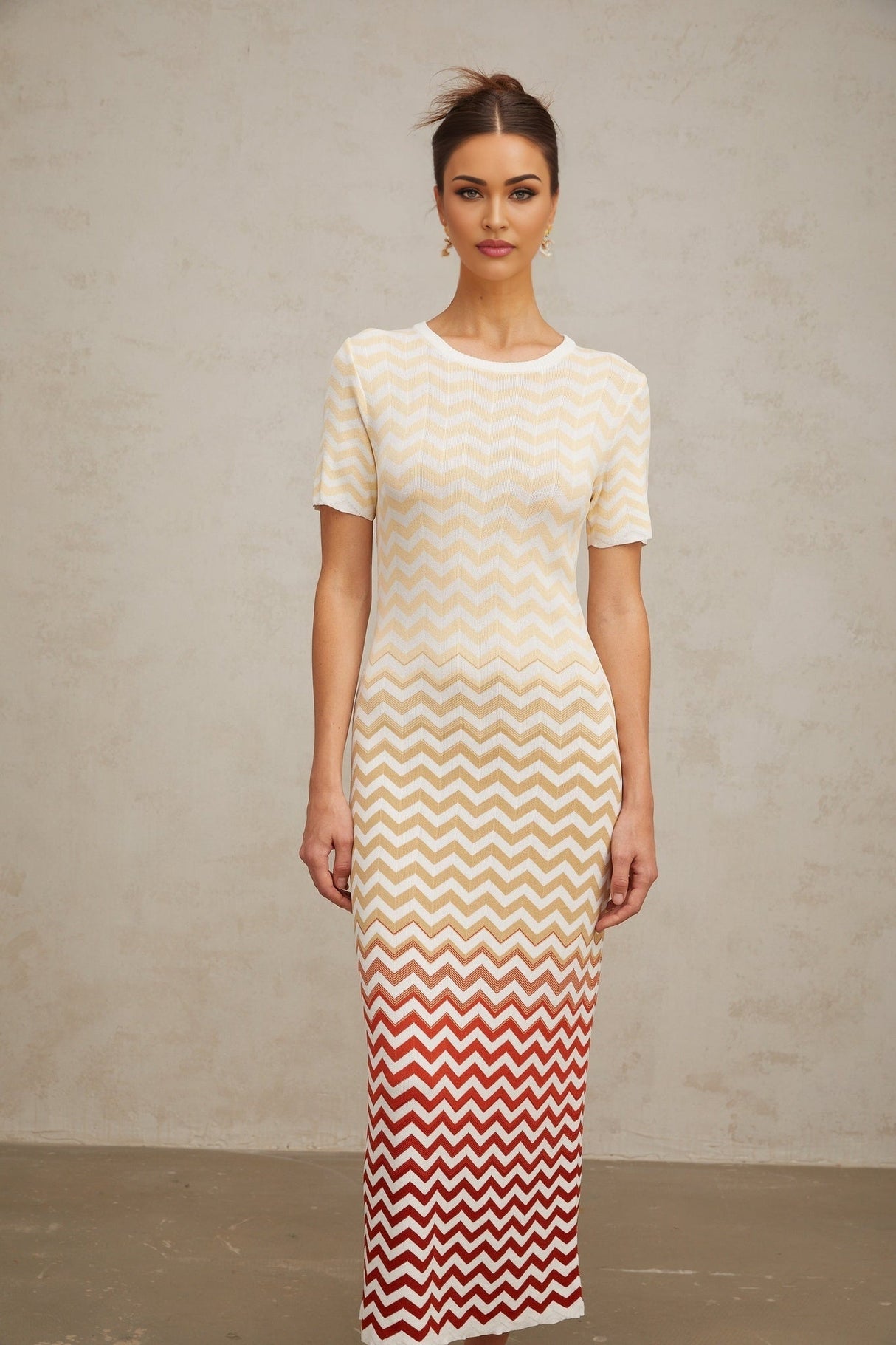 Tullia Midi Dress Yellow Zigzag Knit Multicolor