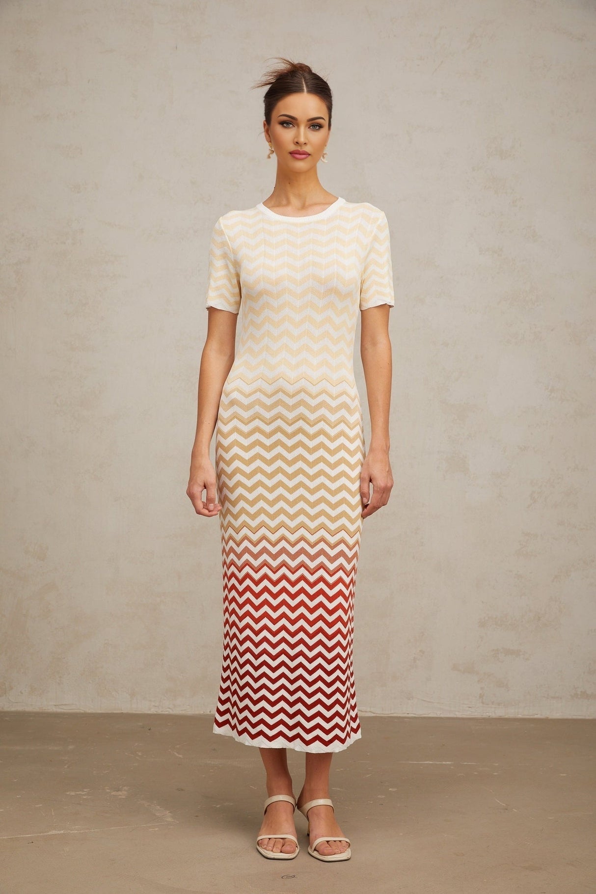 Tullia Midi Dress Yellow Zigzag Knit Multicolor