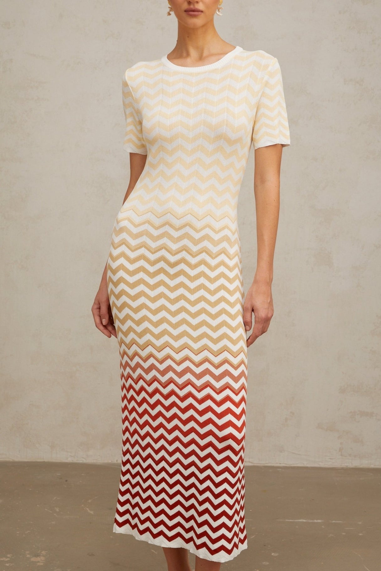 Tullia Midi Dress Yellow Zigzag Knit Multicolor