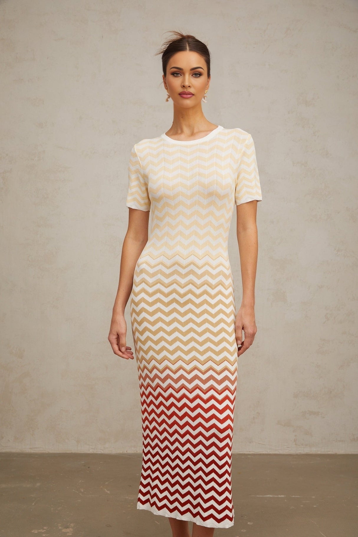 Tullia Midi Dress Yellow Zigzag Knit Multicolor