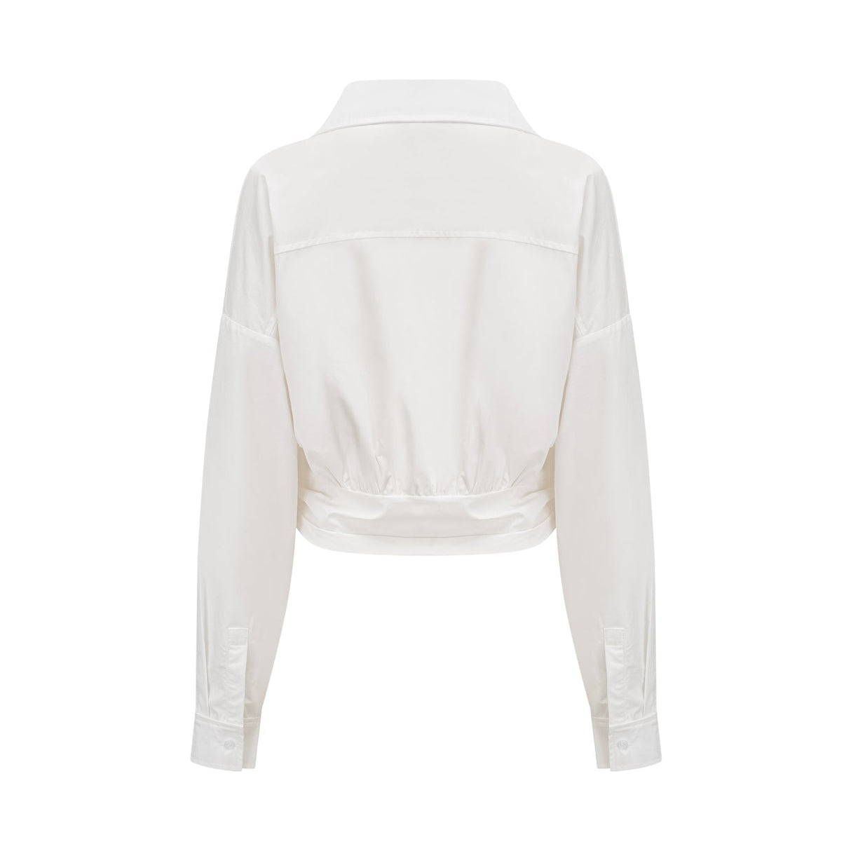 Tullia Shirt White Asymmetric Wrap Ruched Cropped & Long Sleeve
