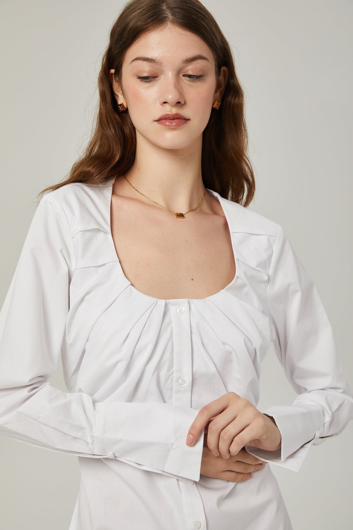 Tullia Shirt White Pleat Detail Thigh Length Self Tie