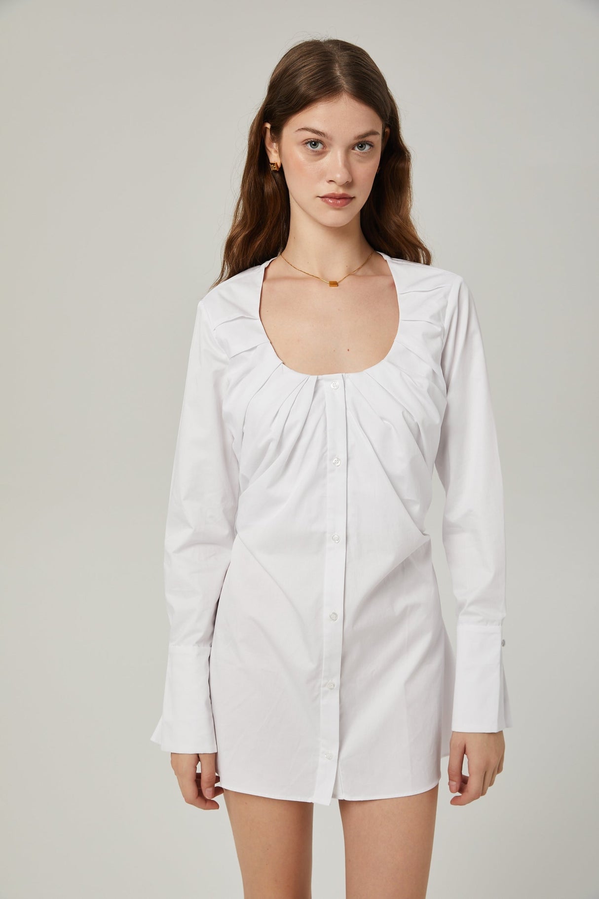 Tullia Shirt White Pleat Detail Thigh Length Self Tie