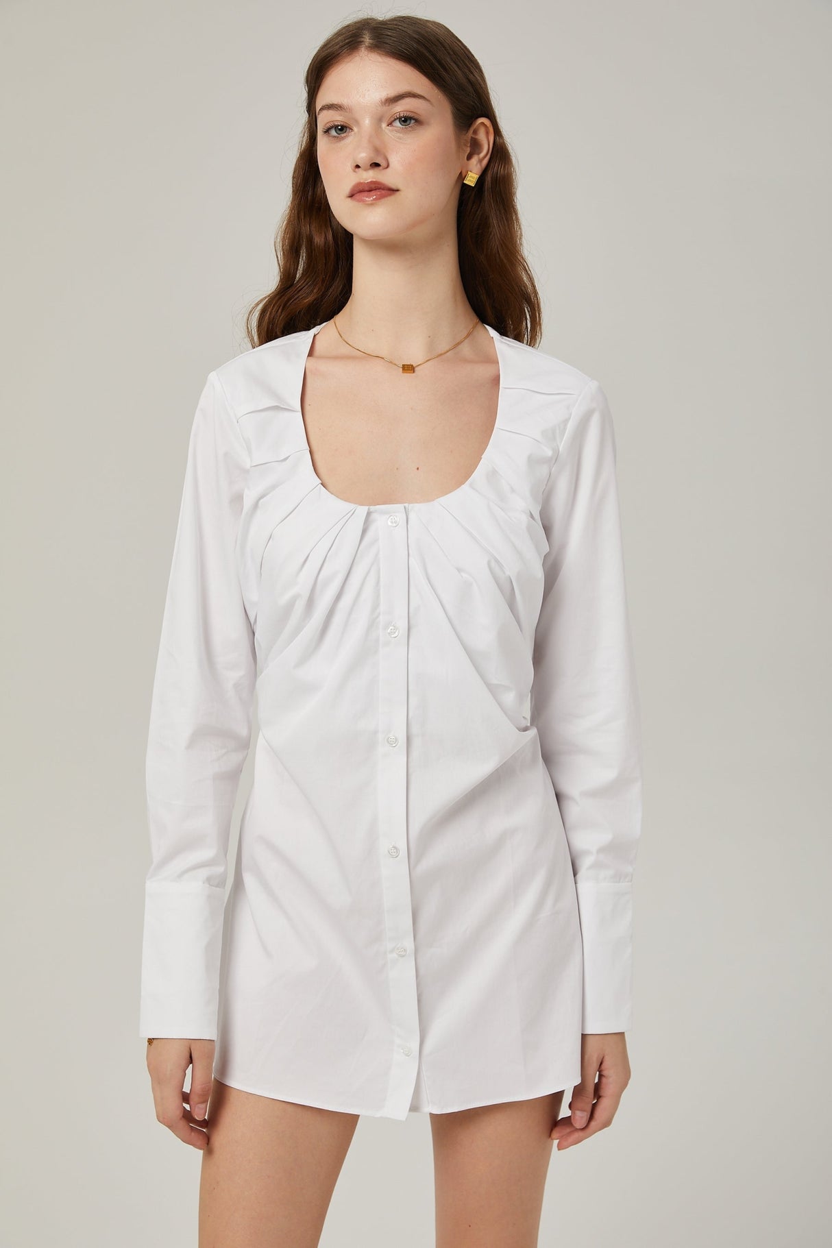 Tullia Shirt White Pleat Detail Thigh Length Self Tie