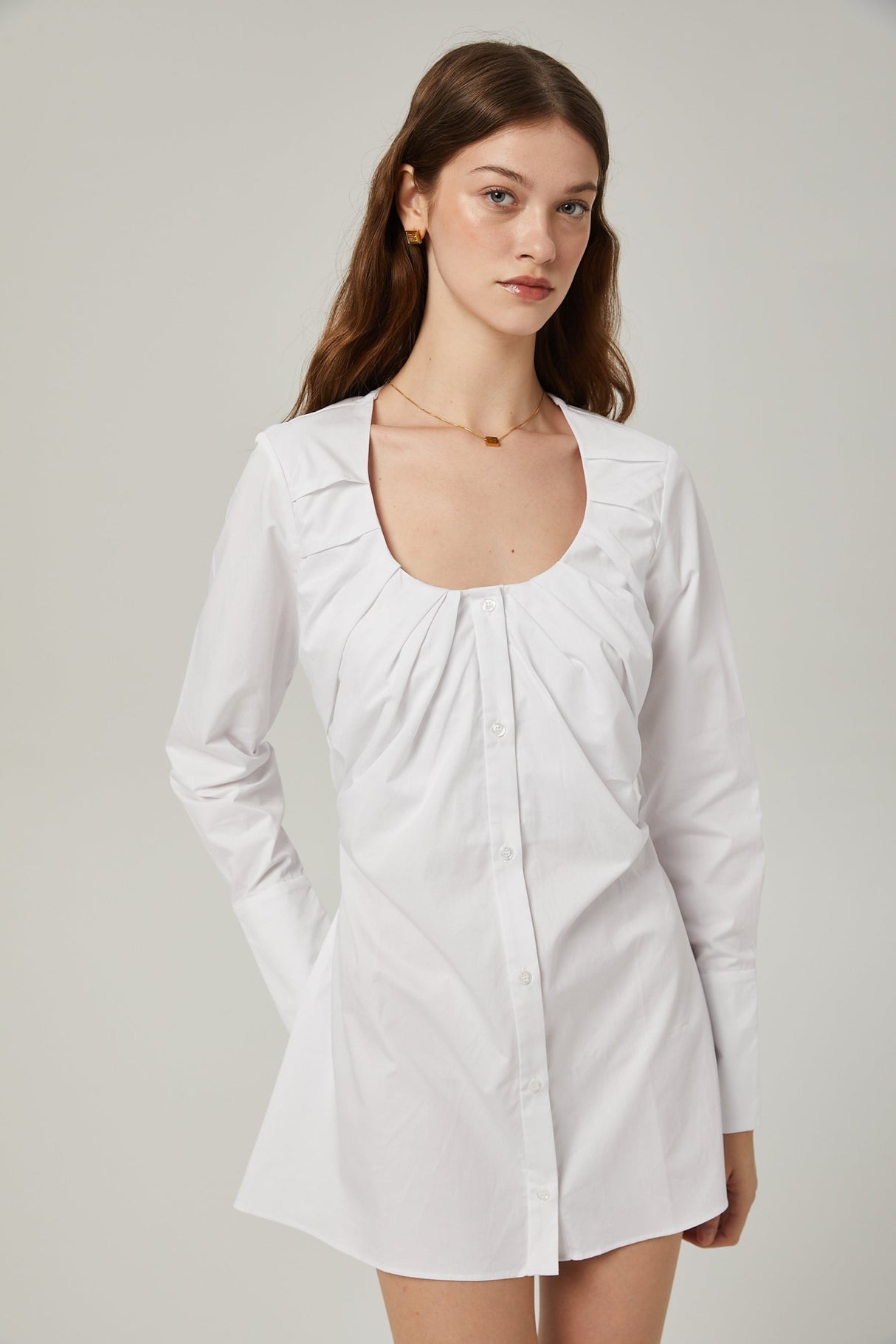 Tullia Shirt White Pleat Detail Thigh Length Self Tie