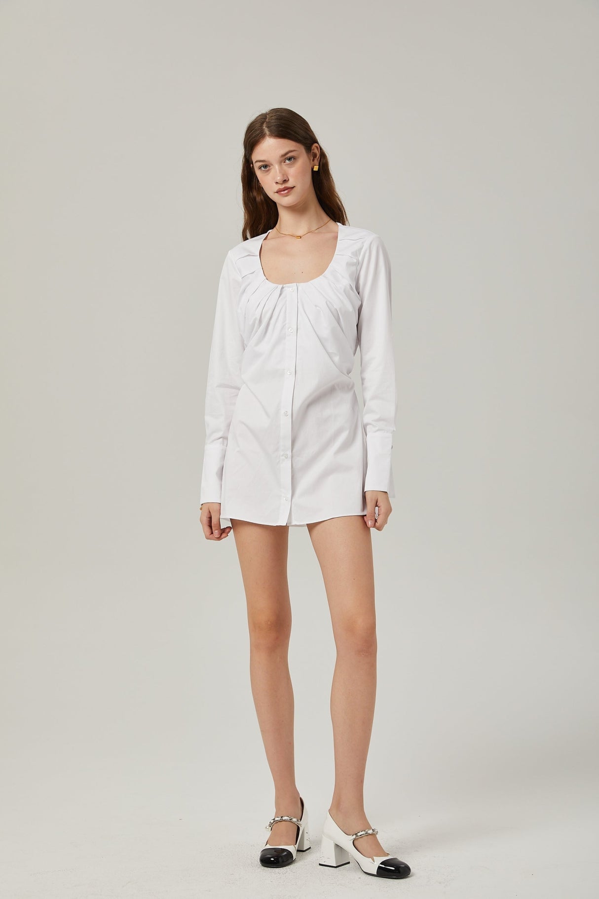 Tullia Shirt White Pleat Detail Thigh Length Self Tie