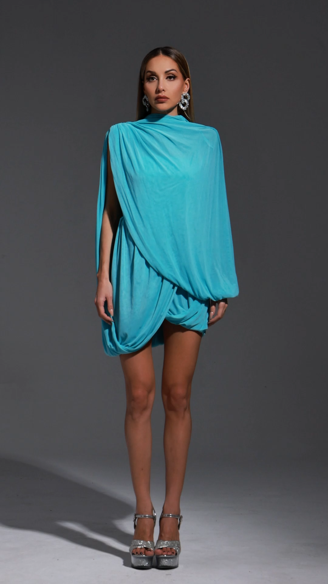 Turquoise Ternan Long Sleeve Fold Splice Mini Dress