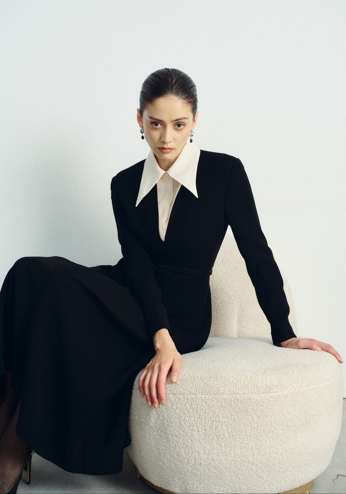 Chloe A Line Collared Midi Dress – Detachable Waist Belt – Smooth Lined Fit