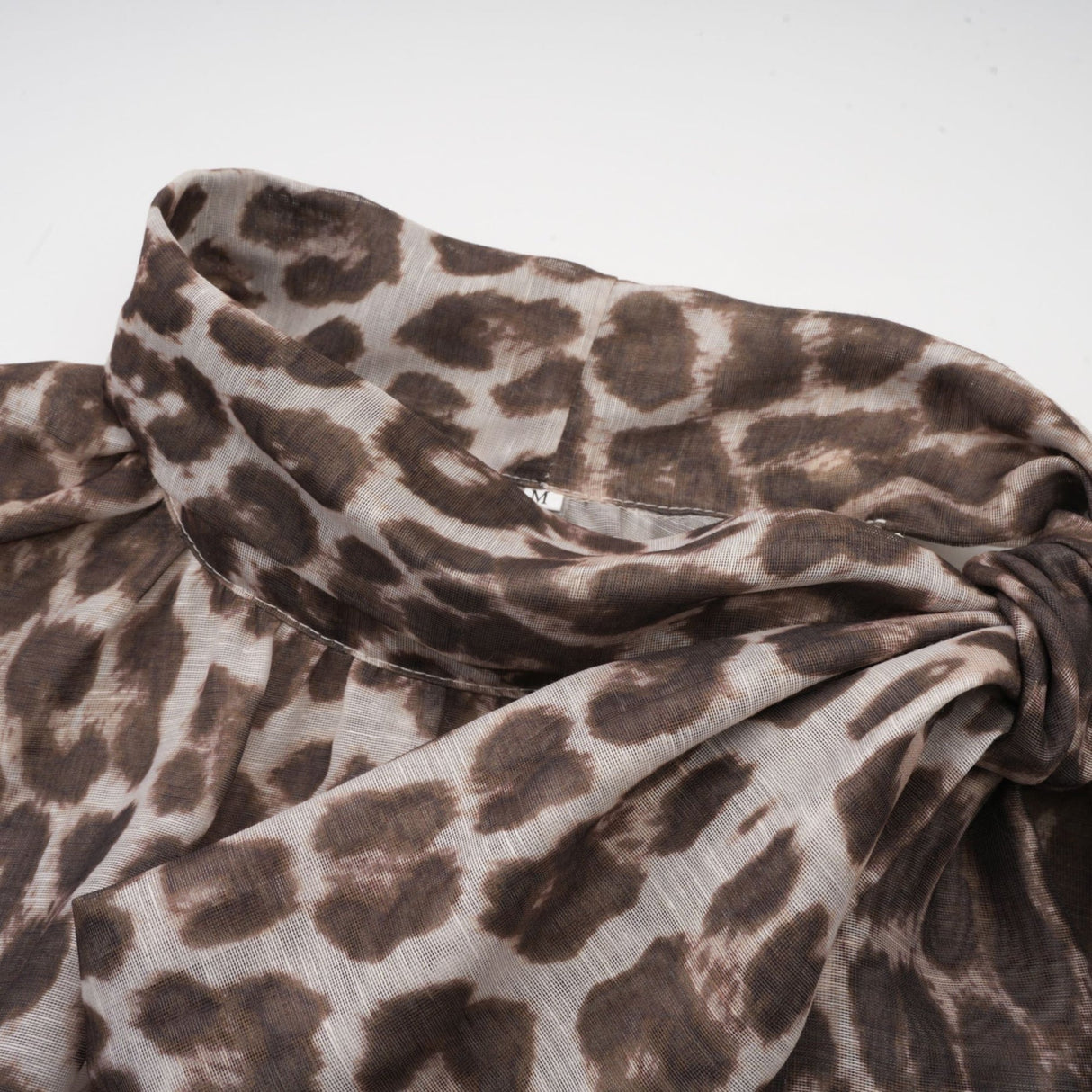 Ursula Blouse with Leopard Print Oversize Sleeves & Attached Scarf
