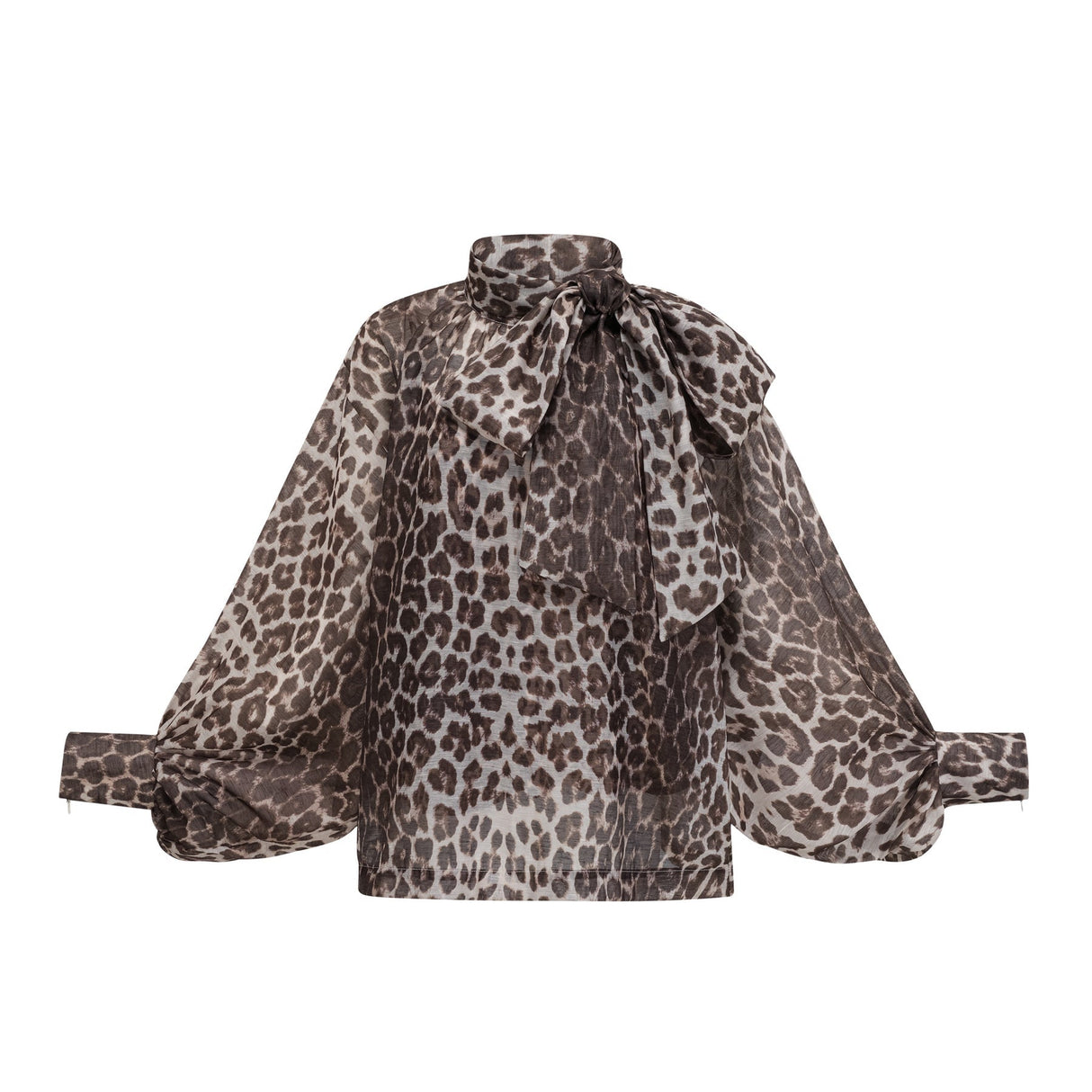 Ursula Blouse with Leopard Print Oversize Sleeves & Attached Scarf