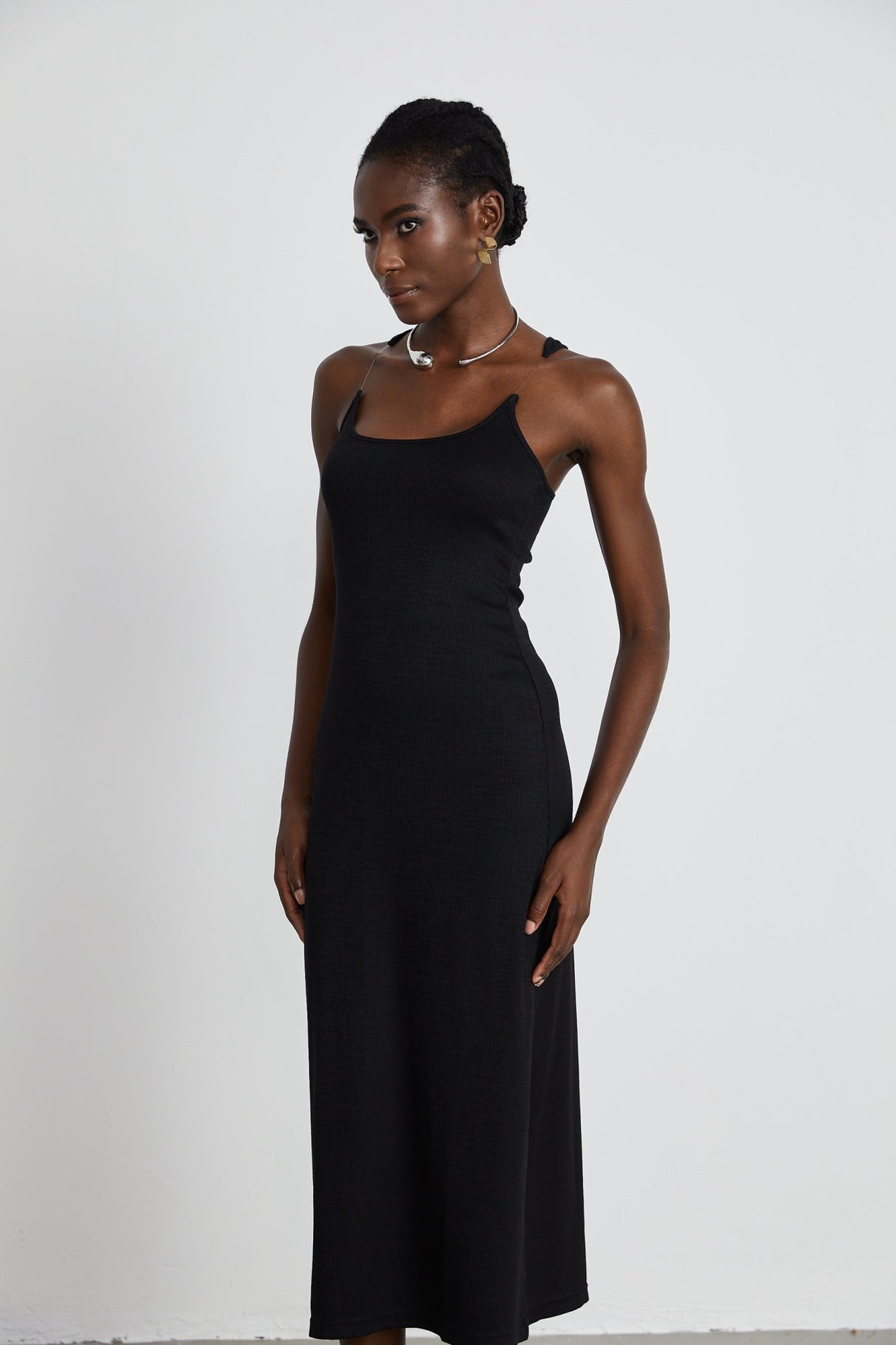 Ursula Maxi Dress in Confident Black with Transparent Straps & Low - Cut Design