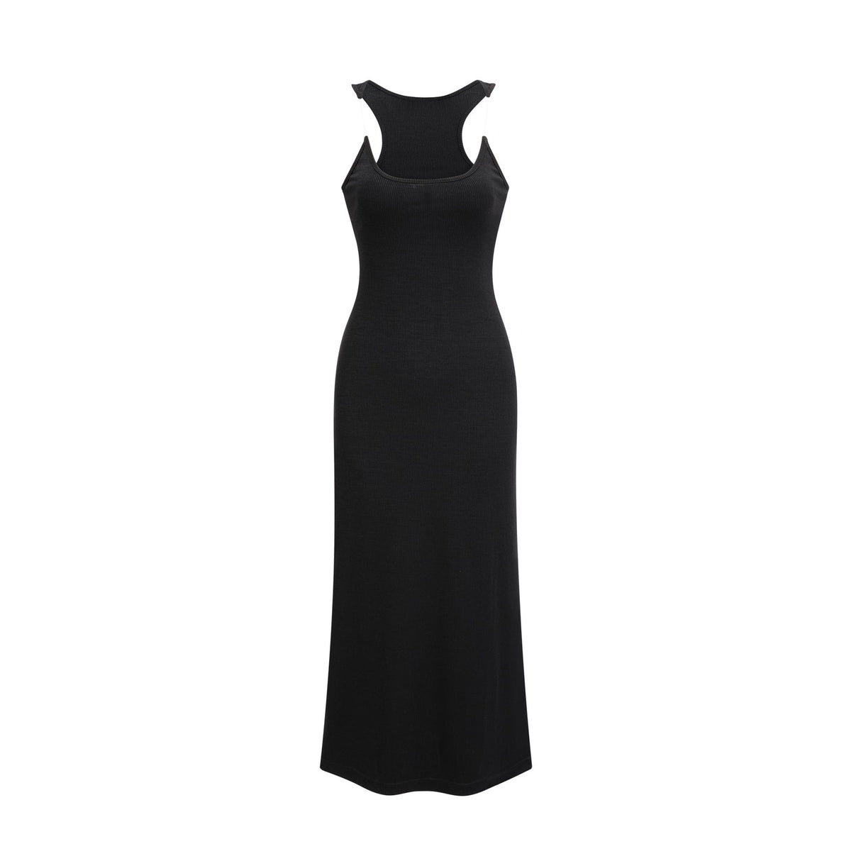 Ursula Maxi Dress in Confident Black with Transparent Straps & Low - Cut Design