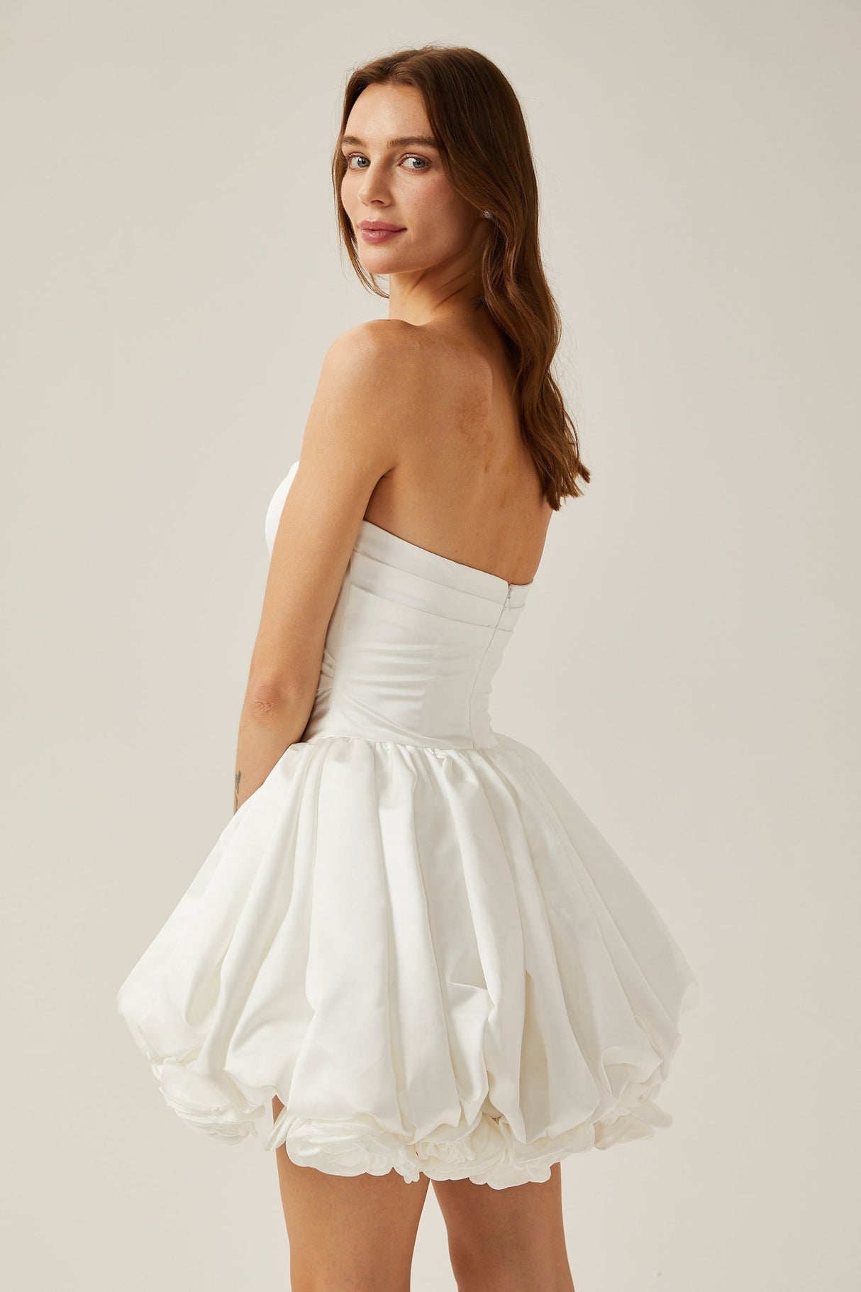 Ursula Mini Dress White Sweetheart Tulle Petal Bubble Skirt