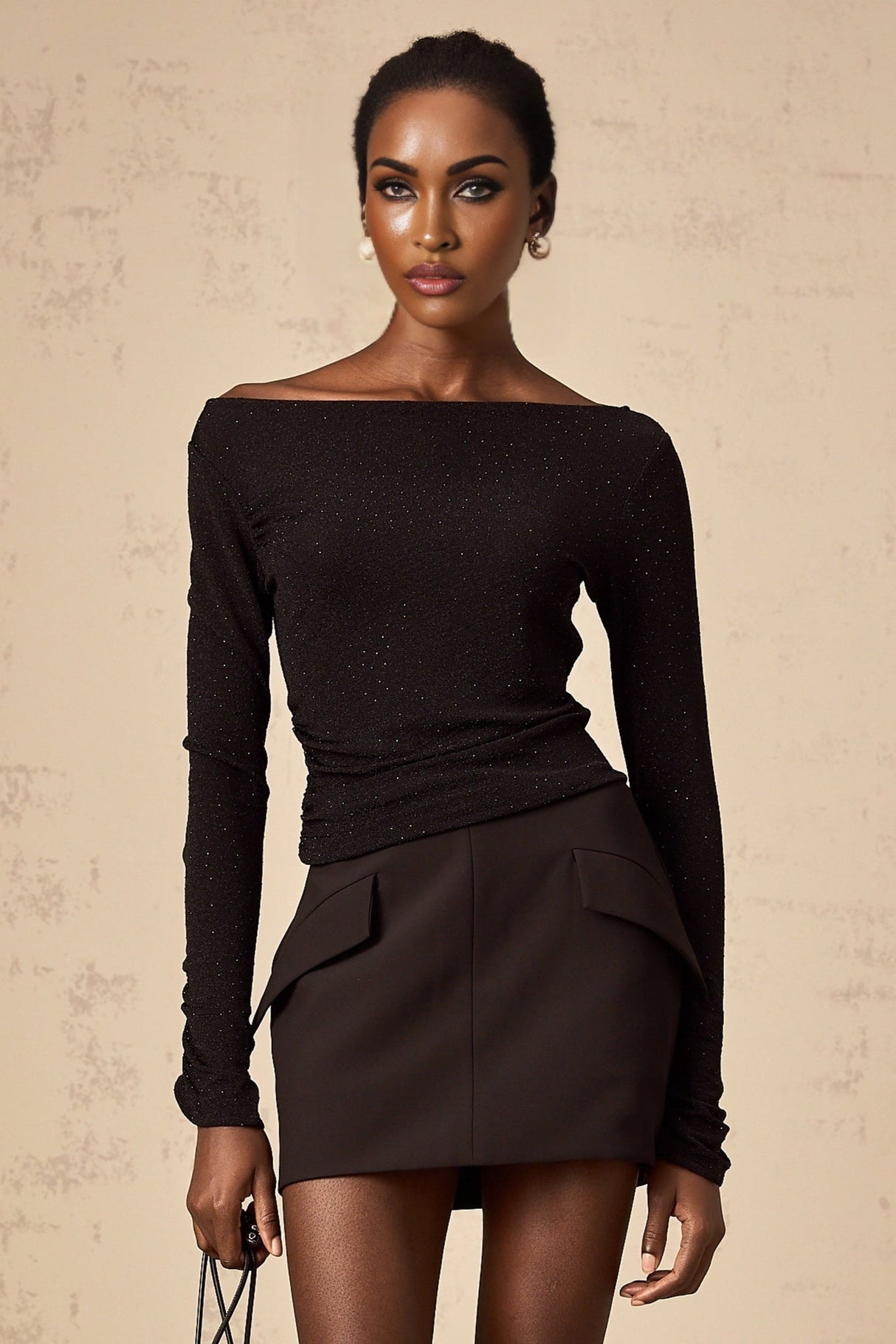 Ursula Skirt & Top Set Black Sequin Embellished Matching Outfit