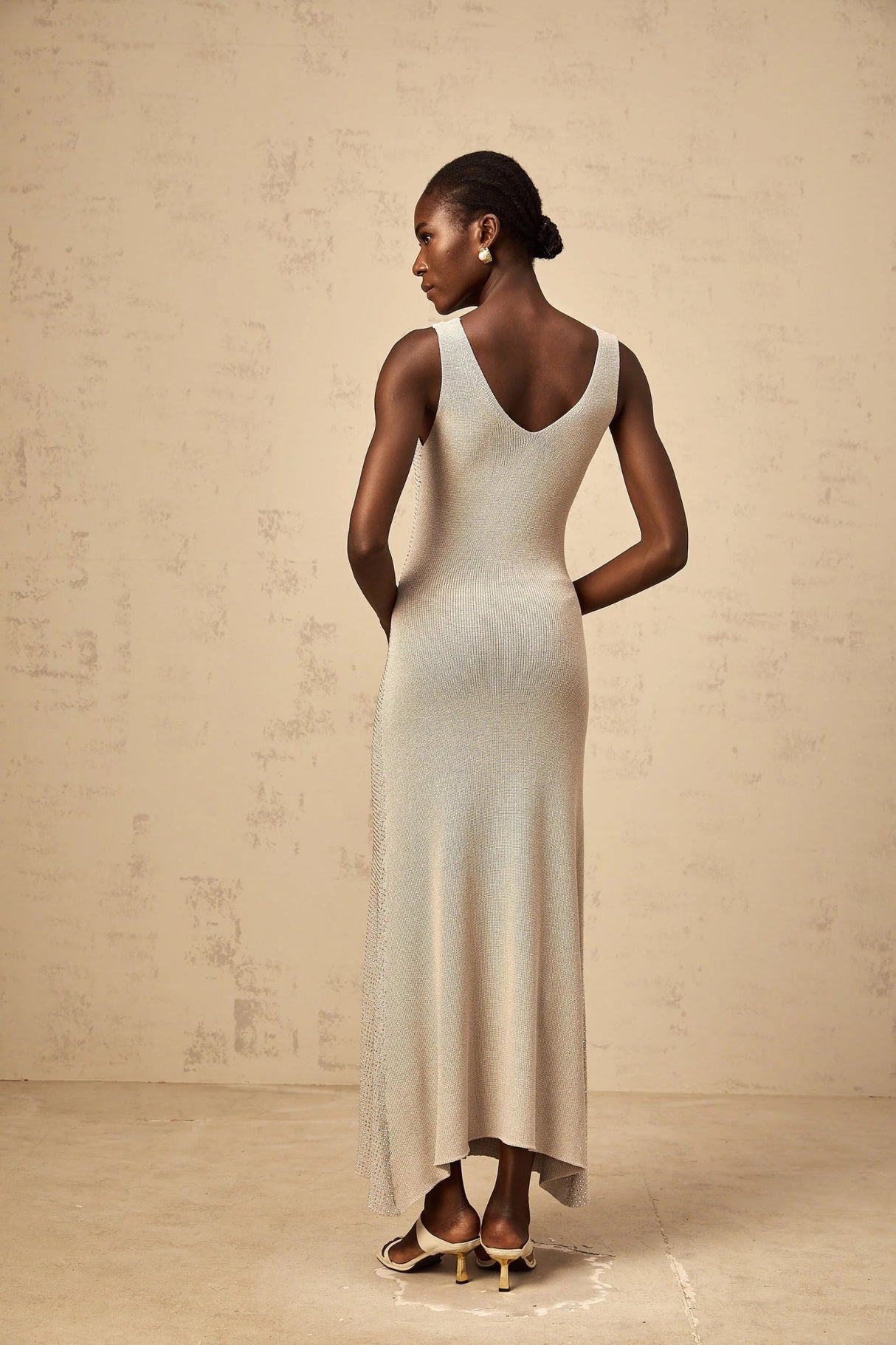 Vada Maxi Dress Grey & Silver Rhinestone Knit