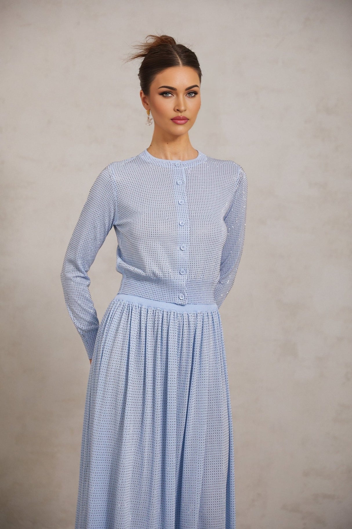 Vada Skirt & Top Set Blue Rhinestone Knitted Matching