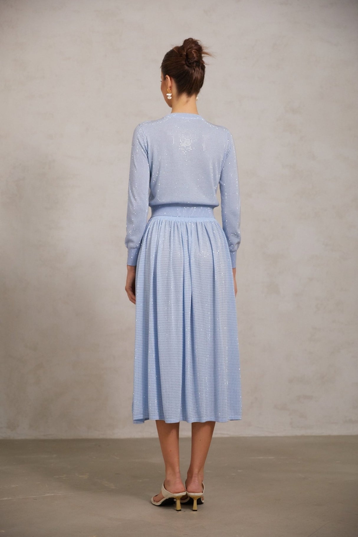 Vada Skirt & Top Set Blue Rhinestone Knitted Matching