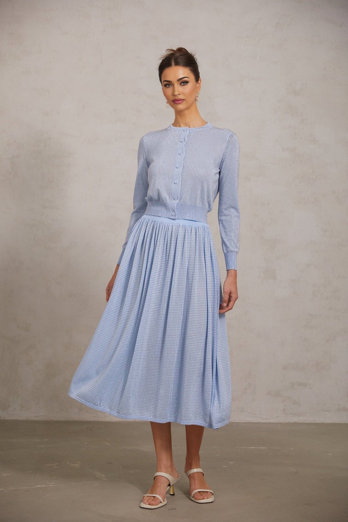 Vada Skirt & Top Set Blue Rhinestone Knitted Matching