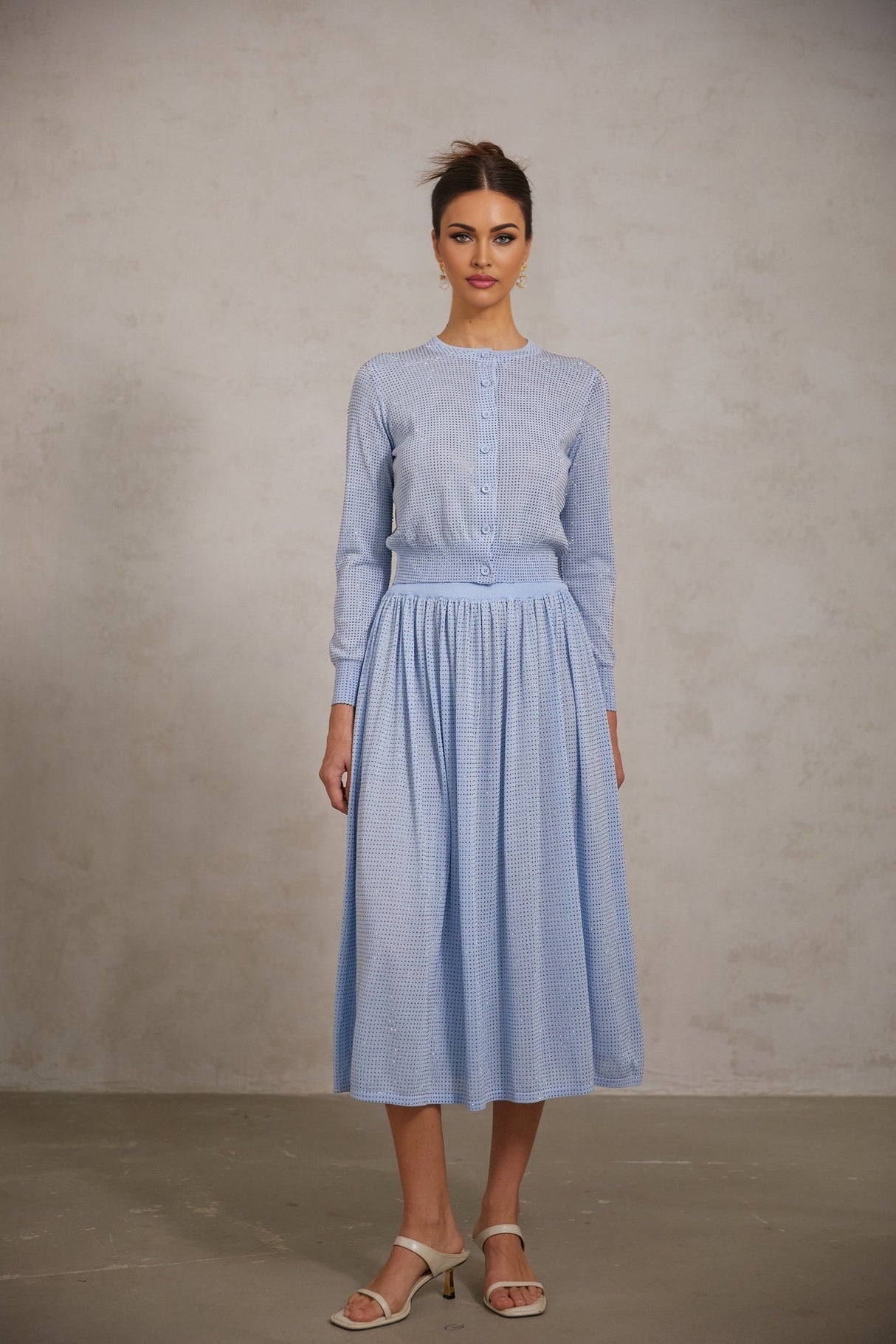 Vada Skirt & Top Set Blue Rhinestone Knitted Matching