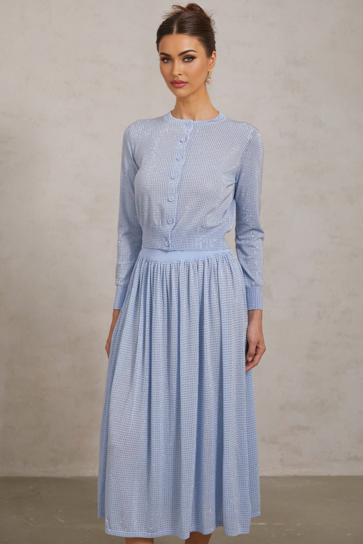 Vada Skirt & Top Set Blue Rhinestone Knitted Matching