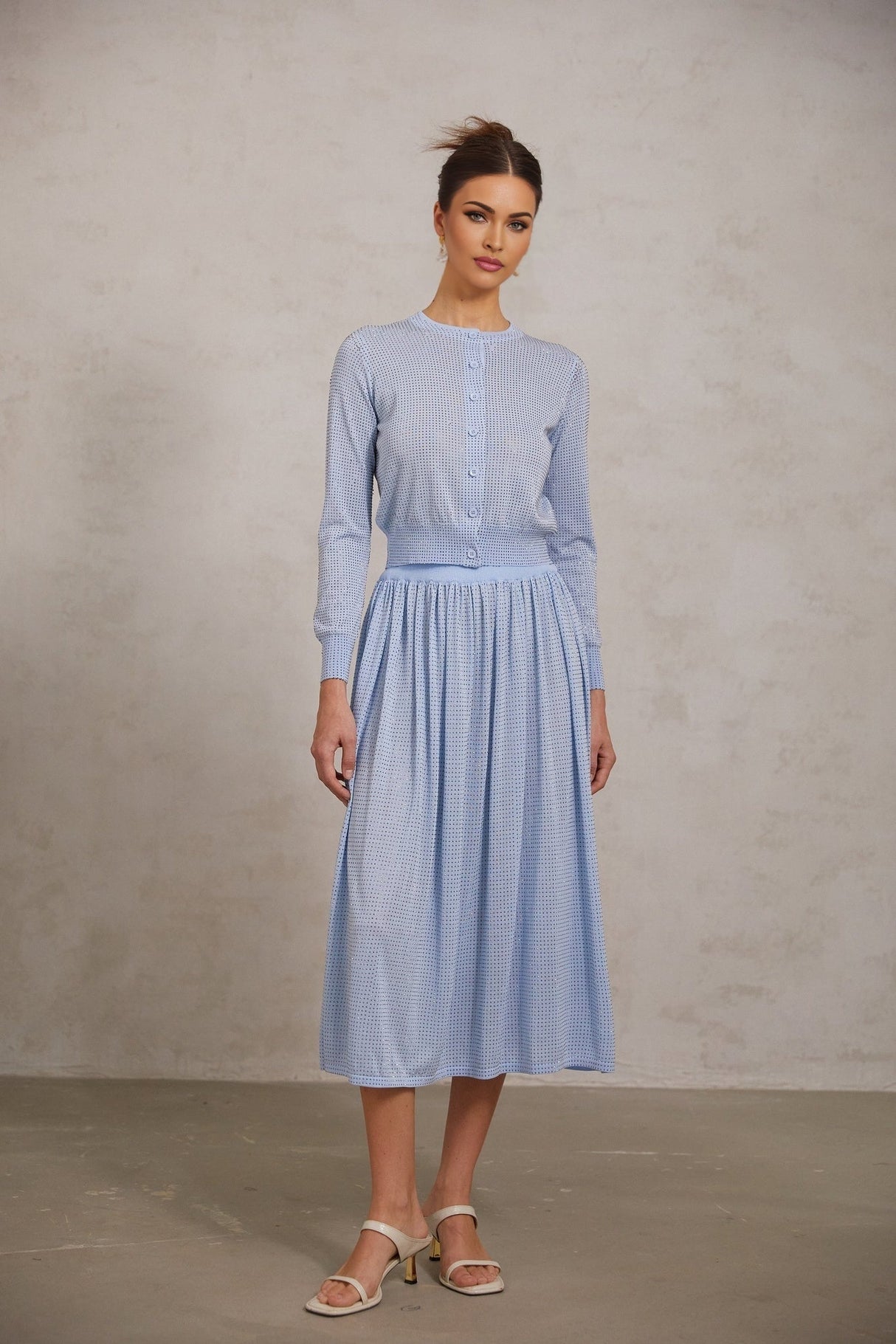 Vada Skirt & Top Set Blue Rhinestone Knitted Matching