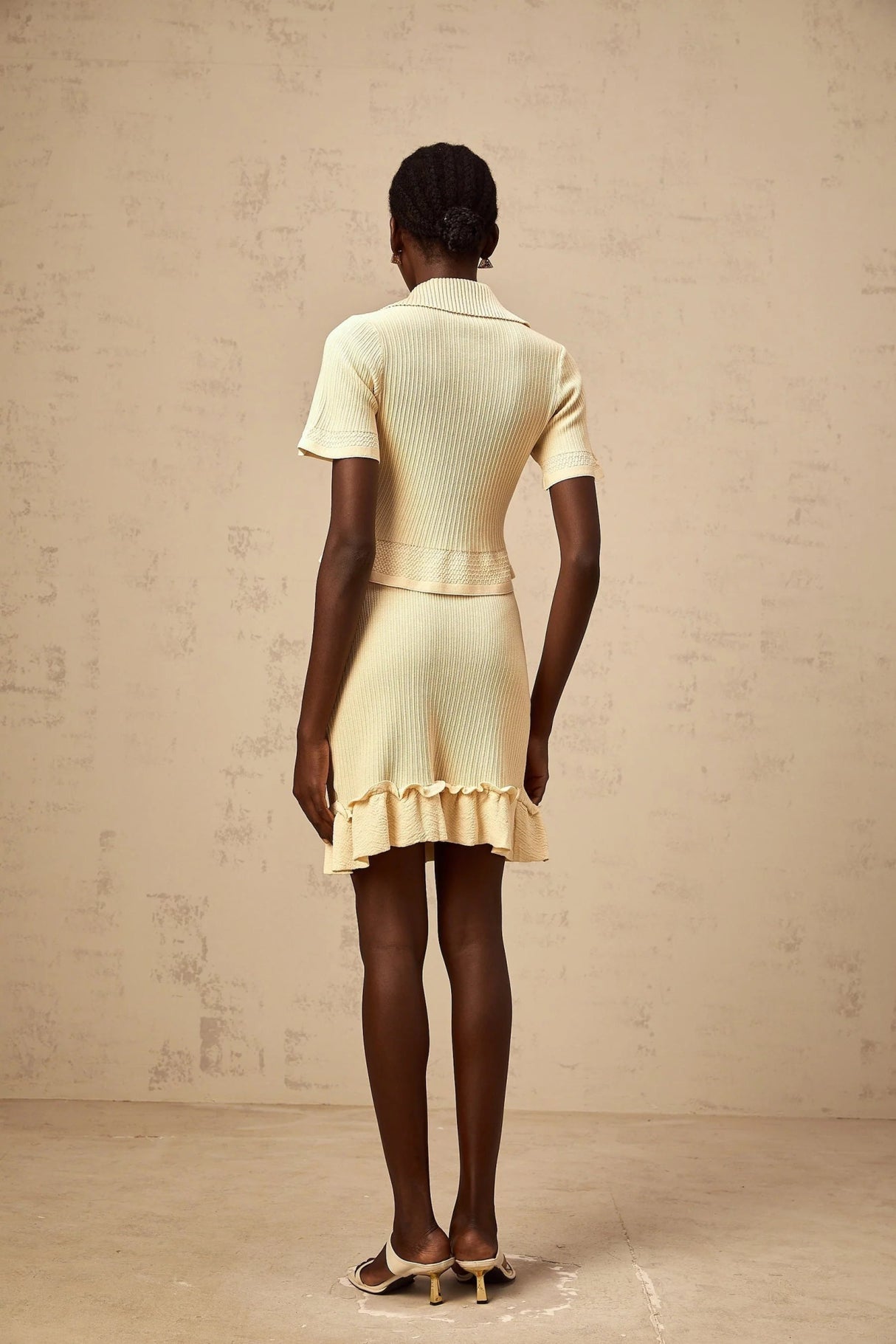 Vada Top & Skirt Set Yellow Ribbed Ruffle Hem Coord