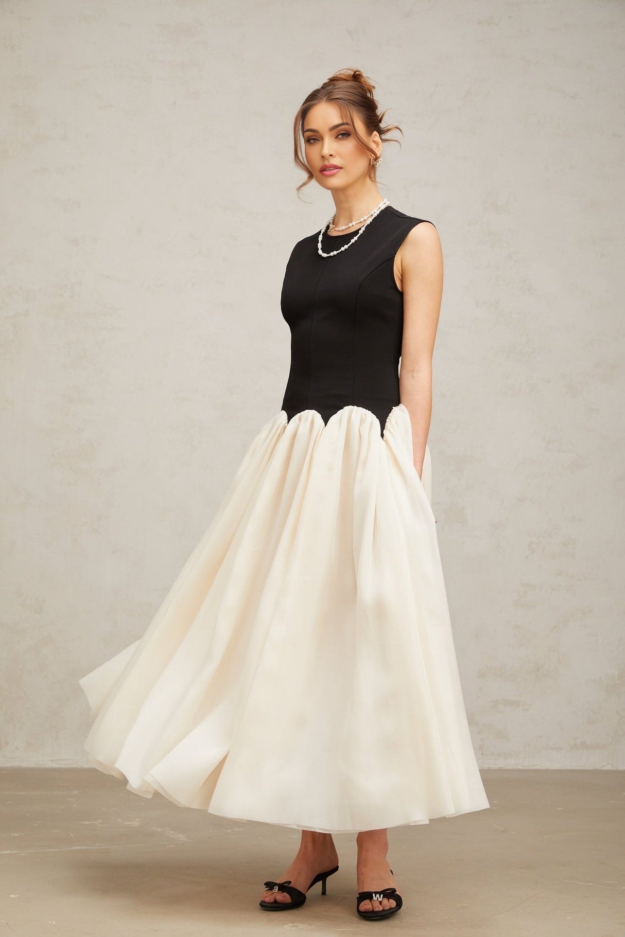 Valentina Maxi Dress - Black & Off - White Color - Blocked