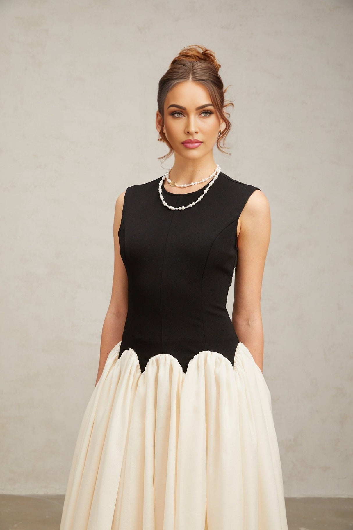 Valentina Maxi Dress - Black & Off - White Color - Blocked