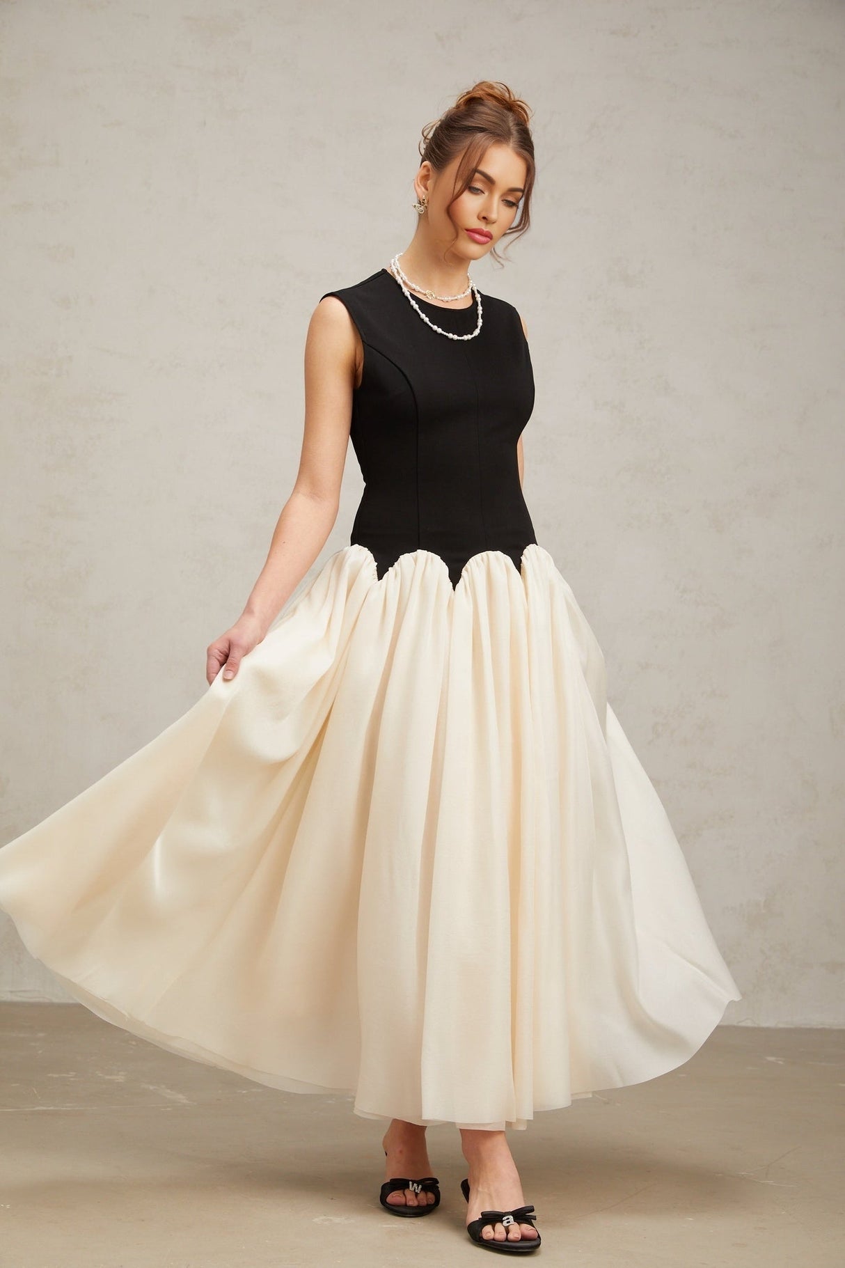 Valentina Maxi Dress - Black & Off - White Color - Blocked