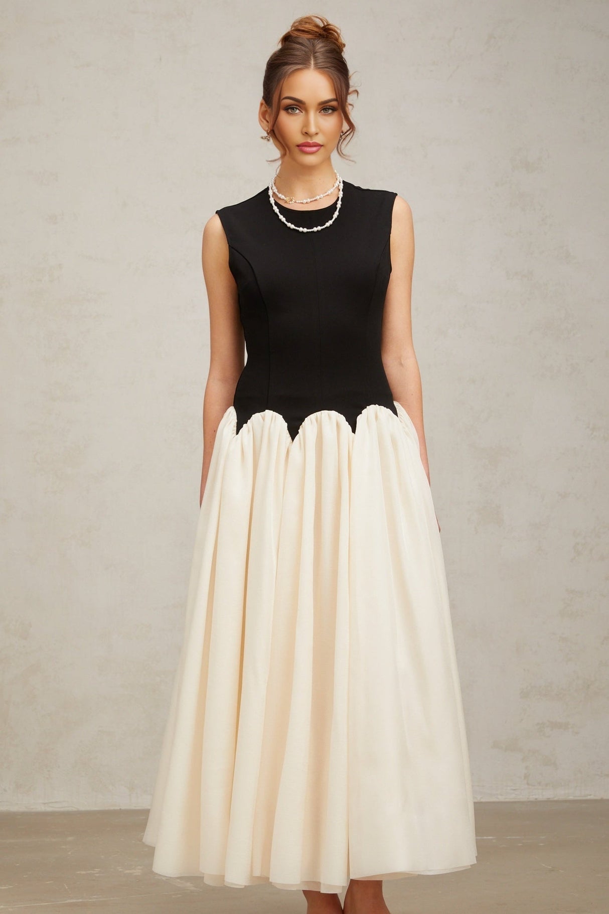 Valentina Maxi Dress - Black & Off - White Color - Blocked