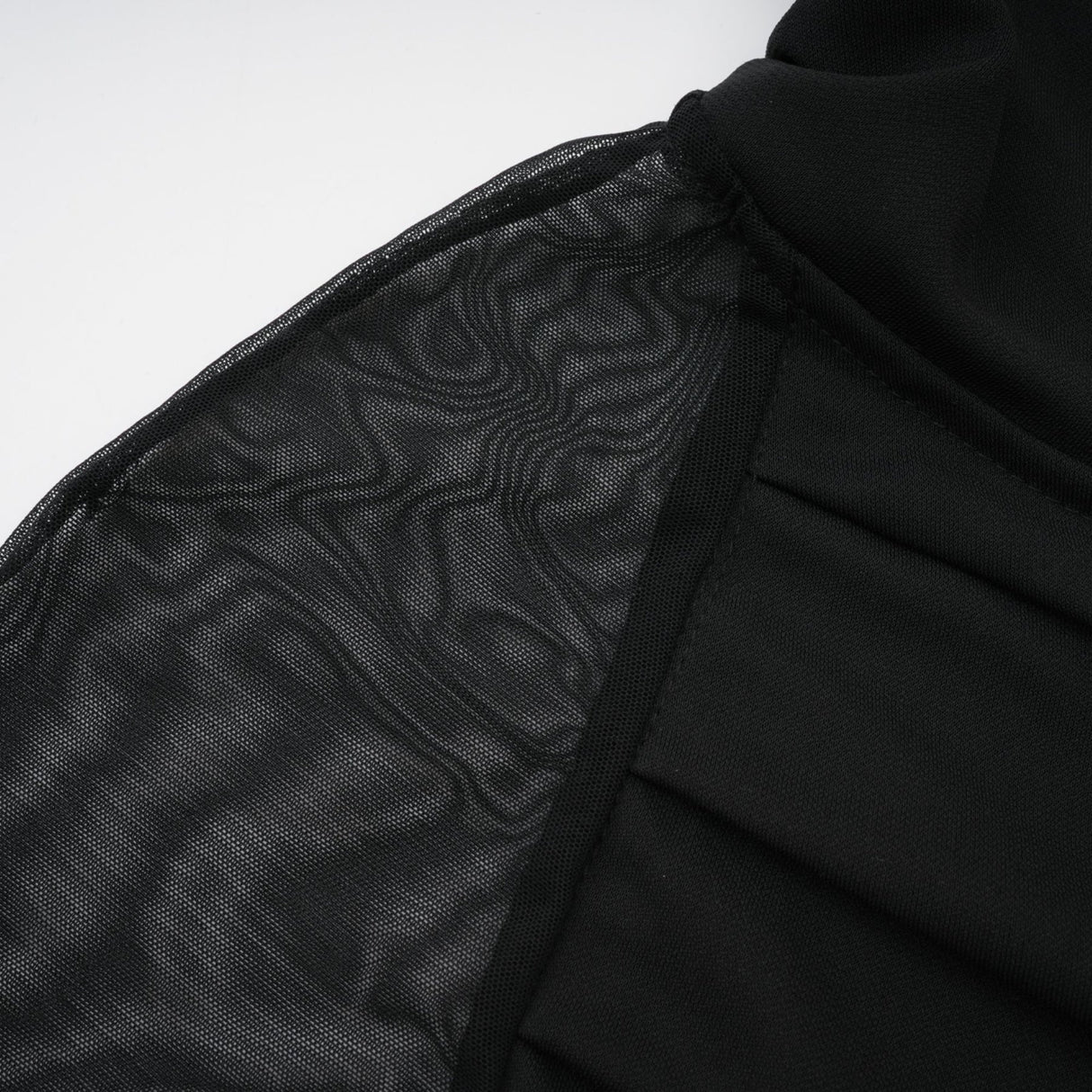 Valentina Midi Dress Black Sheer Mesh Ruched Asymmetric Hem Zip Detail