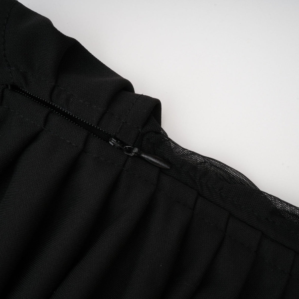 Valentina Midi Dress Black Sheer Mesh Ruched Asymmetric Hem Zip Detail